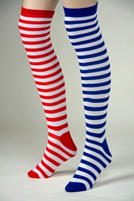 Überkniestrümpfe blau/weiß Größe: Univ.