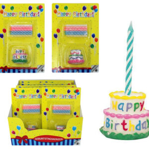 HAPPY BIRTHDAY Geburtstagskerzen Torten Set 2-fach sortiert - auf Karte ca 17,5x12cm