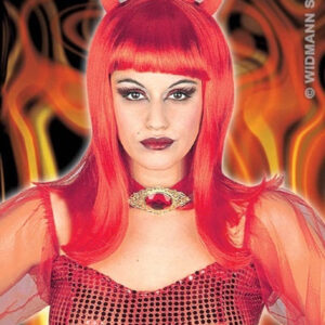 Perücke - Devilicia Teufelin rot mit Hörnern