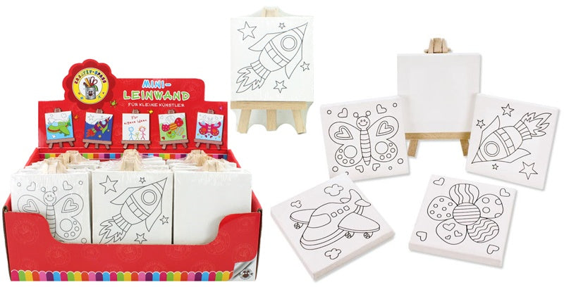 Kreativ Mini Leinwand mit Stativ 5 fach sortiert -ca 13x8cm