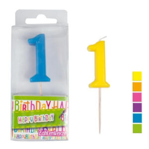 HAPPY BIRTHDAY Zahlenkerze 1 - ca 4,5cm farbig sortiert