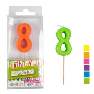 HAPPY BIRTHDAY Zahlenkerze 8 - ca 4,5cm farbig sortiert