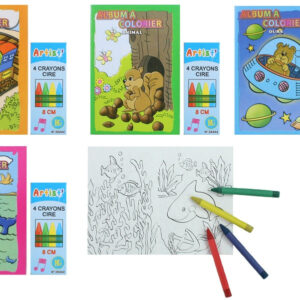 Malbuch 4-fach sortiert mit vier Wachsmalstiften- ca 13x9cm