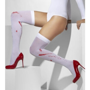 Strümpfe Overkneestrümpfe weiß mit Blut Einheitsgröße in Box ca 19,5x10x1,5cm