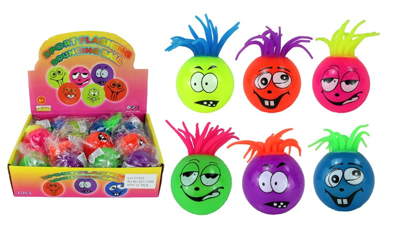 Ball 6-fach sortiert mit Gesicht und Licht - ca 55/90 mm