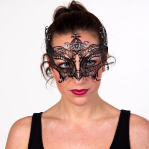 Schmuckmaske schwarz, Metall, Glitzersteine