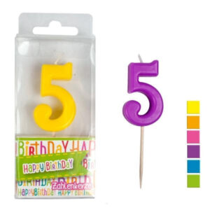 HAPPY BIRTHDAY Zahlenkerze 5 - ca 4,5cm farbig sortiert