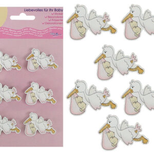 Bieco Holz-Sticker Storch rosa 6 Stück - Bogen ca 17,5x10cm