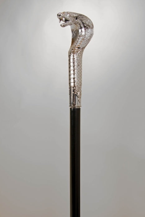Gehstock mit Kobraknauf, ca. 90 cm Farbe: schwarz/silber