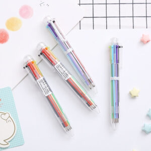 6 Farben Kugelschreiber Push-Action-Stift Schulbürobedarf, zufällige Farblieferung