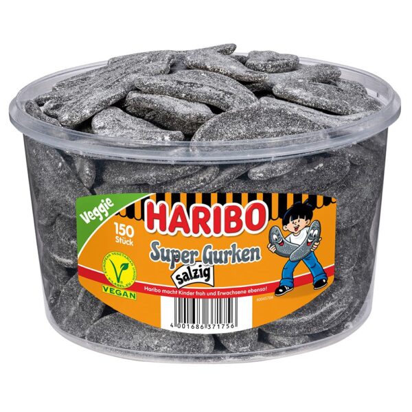 Haribo Super Gurken salzig 150 Stück in der Dose