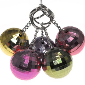 Discokugel Schlüsselkette, 4-fach sortiert, 12 Stück an Kart