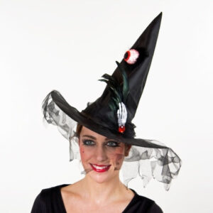 Hexenhut schwarz, garniert mit Auge und Hand