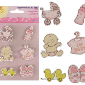 Bieco Holz-Sticker Babymotive rosa 6 Stück - - Bogen ca 17,5x10cm