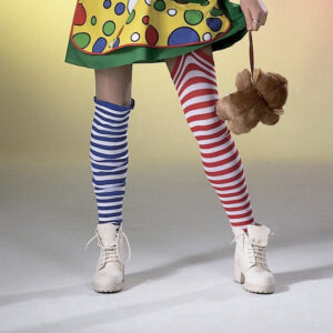 Überkniestrümpfe, gemischt blau-rot/weiß Größe: Univ.