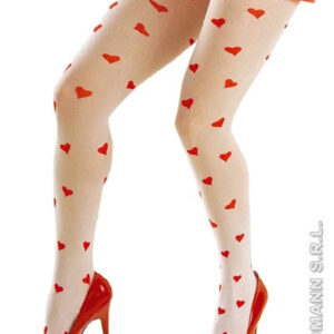 Strumpfhose mit roten Herzchen - weiß 40DEN Einheitsgröße