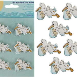 Bieco Holz-Sticker Storch blau 6 Stück - Bogen ca 17,5x10cm