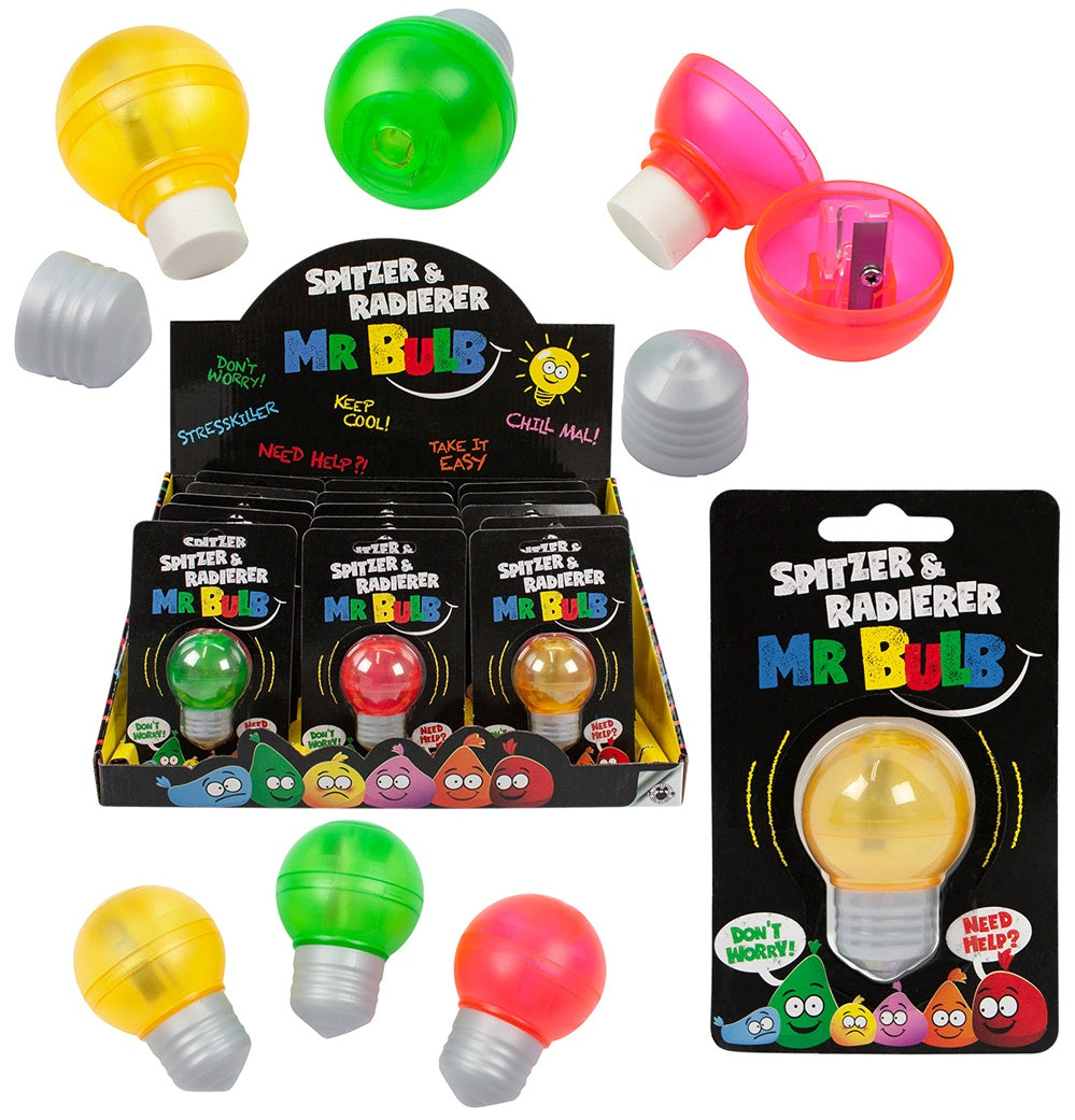 BUDDYS Mr. Bulb Spitzer & Radierer 3-fach sortiert -ca 5,5cm