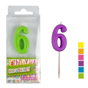 HAPPY BIRTHDAY Zahlenkerze 6 - ca 4,5cm farbig sortiert