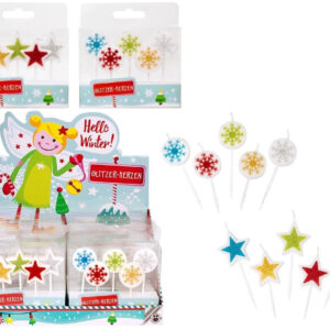 Glitzerkerzen 5er Set HELLO WINTER in Schachtel ca 10x8x2cm