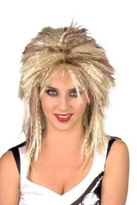 Perücke - 80er Rockerfrisur gelb/blond mit brauen Strähnen